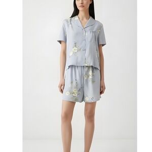 Ivy & Annabelle Floral Pajama Set Lounge Shirt Shorts Blue Size L